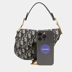 Pre Owned Dior Oblique Mini Blue Canvas Saddle Shoulder Bag