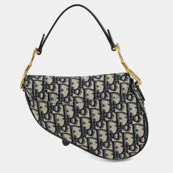 Pre Owned Dior Oblique Mini Blue Canvas Saddle Shoulder Bag