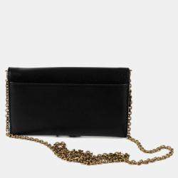 Pre Owned Dior Saddle Black Calfskin Leather Wallet on Chain