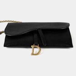 Pre Owned Dior Saddle Black Calfskin Leather Wallet on Chain