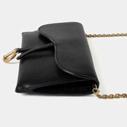 Pre Owned Dior Saddle Black Calfskin Leather Wallet on Chain