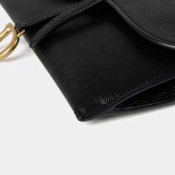 Pre Owned Dior Saddle Black Calfskin Leather Wallet on Chain