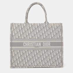 Pre Owned Dior Book Tote Large Grey Canvas Tote Bag
