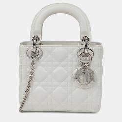 Pre Owned Dior Lady Dior Mini White Leather Tote Bag