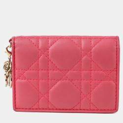 Pre Owned Dior Lady Dior Pink Leather Flap Card Holder