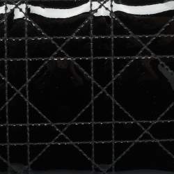 Pre Owned Dior Lady Dior Black Cannage Patent Leather  Zip Around Wallet