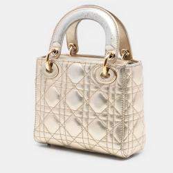 مملوكة مسبقًا Dior Gold Mini Metallic Lambskin Cannage Lady Dior