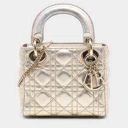مملوكة مسبقًا Dior Gold Mini Metallic Lambskin Cannage Lady Dior
