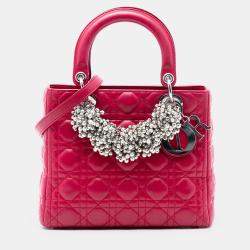 مملوكة مسبقًا Dior Red Medium Lambskin Cannage Pearl Lady Dior