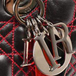 Pre Owned Dior Lady Dior Cannage Anselm Reyle Gray Lambskin Leather Top Handle Bag