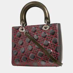 Pre Owned Dior Lady Dior Cannage Anselm Reyle Gray Lambskin Leather Top Handle Bag