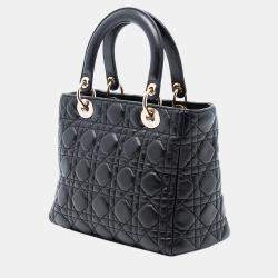 مملوكة مسبقًا Dior Black Medium Lambskin Cannage Lady Dior