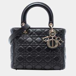 مملوكة مسبقًا Dior Black Medium Lambskin Cannage Lady Dior