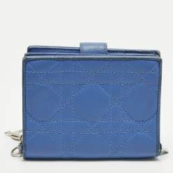 Pre Owned محفظة مطوية ديور ليدي ديور جلد كاناج أزرق مدمجة