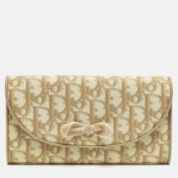 Pre Owned محفظة ديور تروتر قماش مغطى مائل كريمي قلاب كونتيننتال