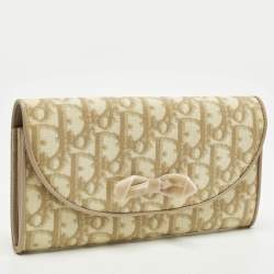 Pre Owned محفظة ديور تروتر قماش مغطى مائل كريمي قلاب كونتيننتال