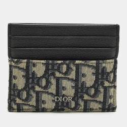 Pre Owned Dior Black Oblique Canvas and Leather Card Holder