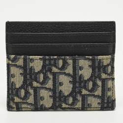 Pre Owned Dior Black Oblique Canvas and Leather Card Holder
