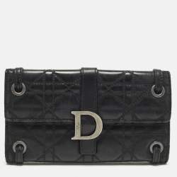 Pre Owned Dior D Logo Black CannageLeather Continental Wallet