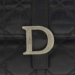 Pre Owned Dior D Logo Black CannageLeather Continental Wallet