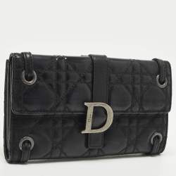 Pre Owned Dior D Logo Black CannageLeather Continental Wallet