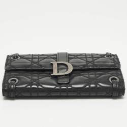 Pre Owned Dior D Logo Black CannageLeather Continental Wallet