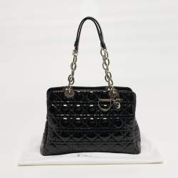 Pre Owned Dior Soft Lady Dior Medium Cannage Black Patent Leather Shopper Tote