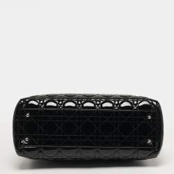 Pre Owned Dior Soft Lady Dior Medium Cannage Black Patent Leather Shopper Tote