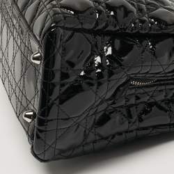 Pre Owned Dior Soft Lady Dior Medium Cannage Black Patent Leather Shopper Tote