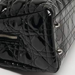 Pre Owned Dior Soft Lady Dior Medium Cannage Black Patent Leather Shopper Tote