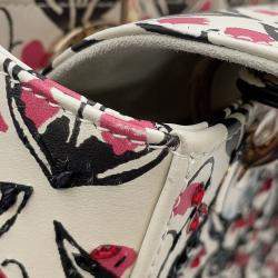 Pre Owned حقيبة ديور 2 في 1 للنساء، مطرزة بالخرز الأبيض/الوردي/الأسود جلد بحجر الراين حجم صغير