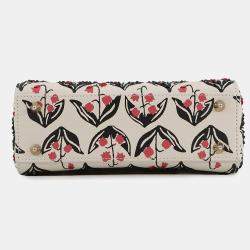 Pre Owned حقيبة ديور 2 في 1 للنساء، مطرزة بالخرز الأبيض/الوردي/الأسود جلد بحجر الراين حجم صغير