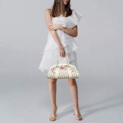 مملوكة مسبقًا Dior Trotter Ivory/Beige Diorissimo Canvas and Leather Floral Embroidered Satchel