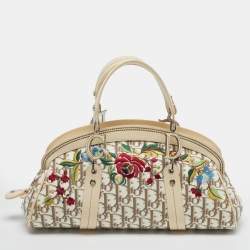 مملوكة مسبقًا Dior Trotter Ivory/Beige Diorissimo Canvas and Leather Floral Embroidered Satchel