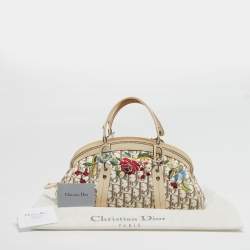 مملوكة مسبقًا Dior Trotter Ivory/Beige Diorissimo Canvas and Leather Floral Embroidered Satchel