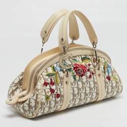 مملوكة مسبقًا Dior Trotter Ivory/Beige Diorissimo Canvas and Leather Floral Embroidered Satchel