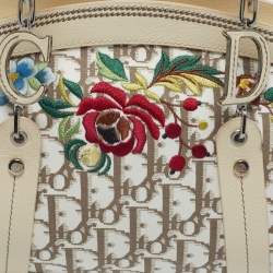 مملوكة مسبقًا Dior Trotter Ivory/Beige Diorissimo Canvas and Leather Floral Embroidered Satchel