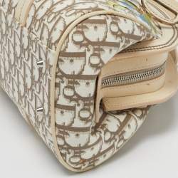 مملوكة مسبقًا Dior Trotter Ivory/Beige Diorissimo Canvas and Leather Floral Embroidered Satchel