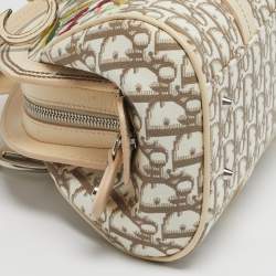 مملوكة مسبقًا Dior Trotter Ivory/Beige Diorissimo Canvas and Leather Floral Embroidered Satchel