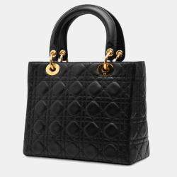 مملوكة مسبقًا Dior Black Medium Lambskin Cannage Lady Dior