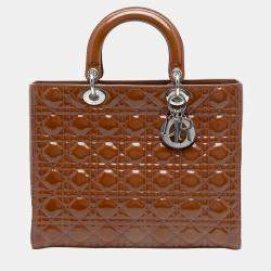 مملوكة مسبقًا Dior Brown Large Patent Cannage Lady Dior
