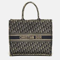 Pre Owned Dior Book Large Blue Oblique Embroidered Canvas Tote