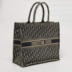 Pre Owned Dior Book Large Blue Oblique Embroidered Canvas Tote