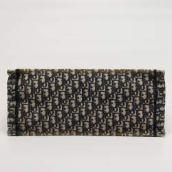 Pre Owned Dior Book Large Blue Oblique Embroidered Canvas Tote