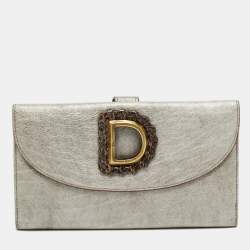 مملوكة مسبقًا Dior D Flap Grey Leather Continental Wallet