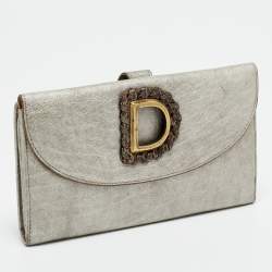 مملوكة مسبقًا Dior D Flap Grey Leather Continental Wallet
