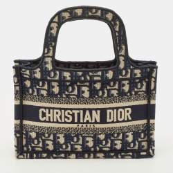 Pre Owned Dior Book Mini Navy Blue Oblique Canvas Tote