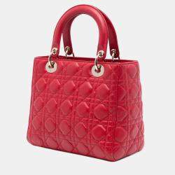 Pre Owned Dior Red Medium Lambskin Cannage Lady Dior