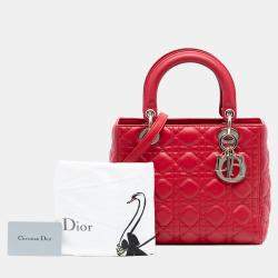 Pre Owned Dior Red Medium Lambskin Cannage Lady Dior