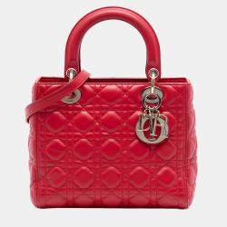 مملوكة مسبقًا Dior Red Medium Lambskin Cannage Lady Dior